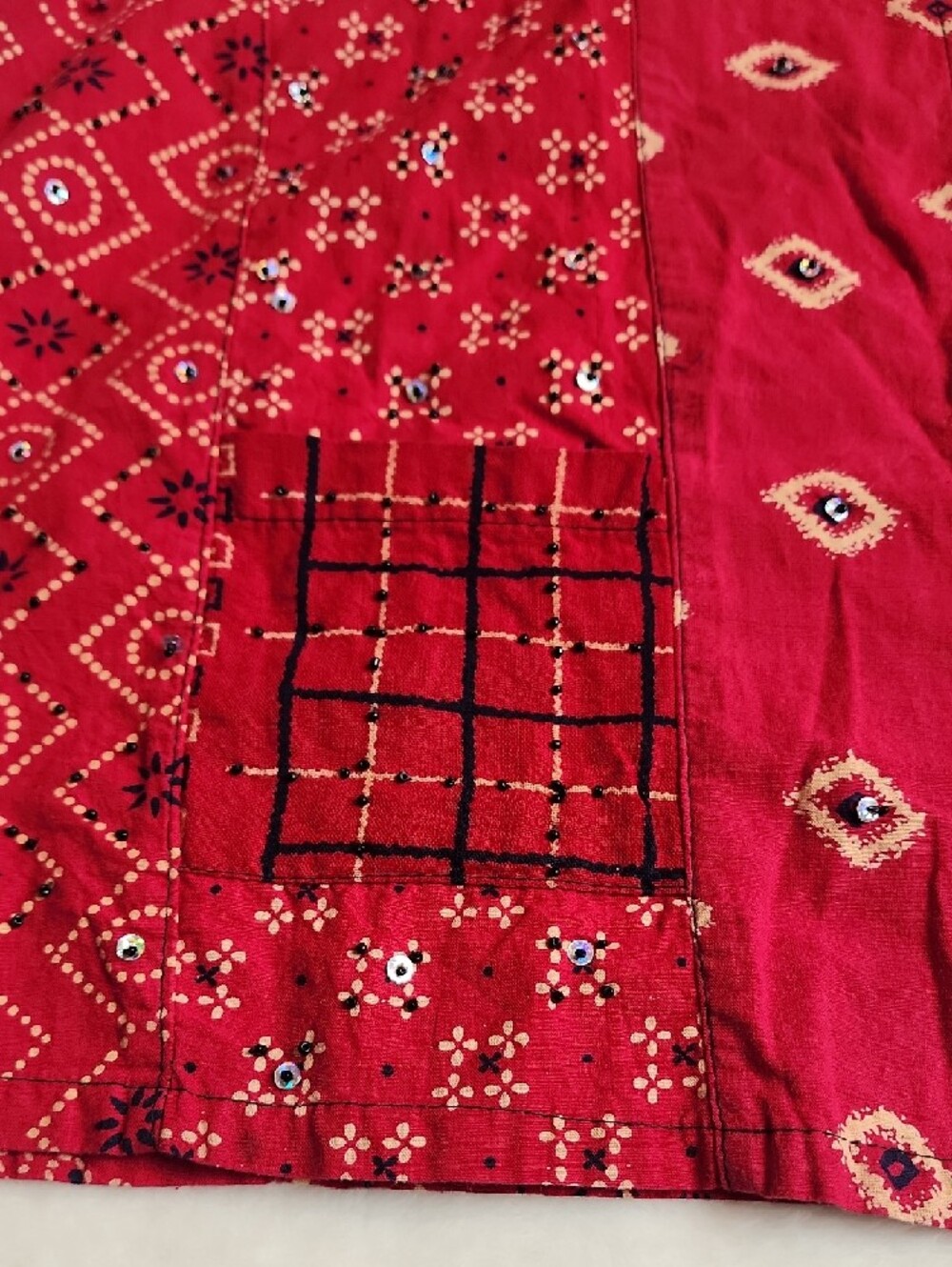Sacred Threads Red Patchwork Button-Front Top - Picture 4 of 7